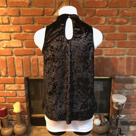 Crave Fame Black Crushed Velvet Choker Collar Top - Picture 4 of 6